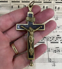 Antique French Bronze Wooden Cross Crucifix Opens Reliquary c1880 picture