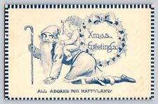 c1920s Santa Claus Boy Piggyback Ride Christmas P356 picture