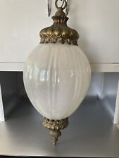 Vintage 1960's Iridescent Glass Hanging Swag Light Lamp Brass Chain Works picture