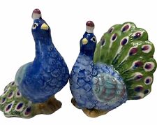 Pier 1 Imports Colorful Beautiful PEACOCKs Figurines Salt & Pepper Shakers  picture