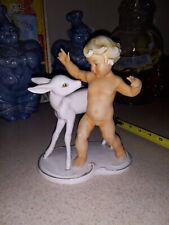 Vintage 50's Schaubach Kunst German Porcelain FULL BEE Putti Cherub Boy & Donkey picture
