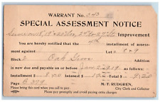 1918 Special Assessment Notice MT Rudgren City Clerk Rock Island IL Postal Card picture