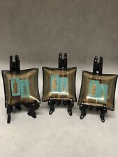 Vtg Georges Briard MCM Bent Edge Ashtray  Glass Gold Turquoise Asian Lot Of 3 picture