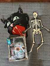 1950s Halloween Halco Skull Mask Costume & Skeleton Black Cat Decorations VTG picture