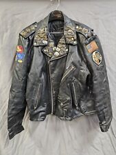 Vintage Leather Motorcycle Jacket Rough  Abate  Beaver Creek  Pins and Patches picture