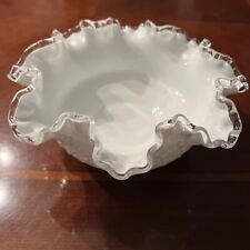 Vintage Fenton Glass White Milkglass Spanish Lace Ruffled Rim 10” X 4” Bowl picture