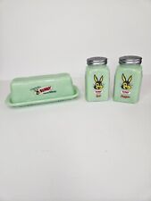 Bunny Bread Logo on Jadeite, Salt and Pepper Shaker and Butterdish SET picture