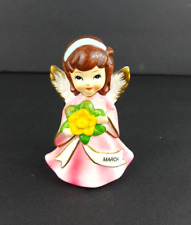 Vintage Chalware 1950s March Pink Birthday Girl Angel Figurine Made in Korea picture