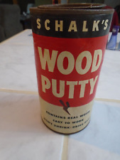 VINTAGE SCHALK'S WOOD PUTTY CARDBOARD  TIN WITH LID and Contents.  1947. picture