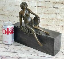 Signed Milo Bronze Art Deco Dancer Tambourine Sculpture Ankara Statue Figurine picture