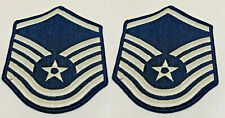 2 USAF U.S. AIR FORCE MASTER SERGEANT EMBROIDERED BLUE PATCH PAIR NEW 8219 picture
