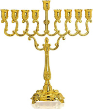 Hanukkah Menorah Ornament 9 Branch Gold Plated Jewish Candle Holder Candle... picture