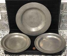 Lot of 3 Antique English Pewter Plates, c. 1800 picture