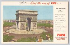 Postcard TWA Trans World Airlines Paris Arc De Triomphe Linen Vintage Unposted picture