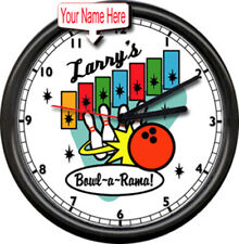 Bowling Alley Personalized Your Name Bowl-A-Rama Bowler Retro Sign Wall Clock picture