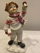 Christmas Figurine- Boy Holding A Bell And Present  picture
