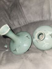 2 Small Vintage Korean Celadon Vase Tall And Short 1 Has Chip picture