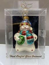 Vtg Handcrafted Glass Christmas Ornament Snowman star shaped NEW picture