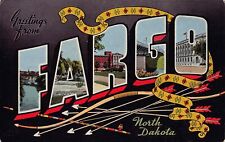 Fargo North Dakota ND Greetings From Large Letter Linen 32604N Postcard picture