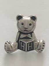 Vintage Teddy Bear Holding an HH Block Pinback Silver Tone Lapel Pin picture
