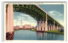 Postcard Lorain Carnegie Bridge Cleveland Ohio OH Union Terminal River c1939 picture