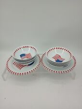 Vtg AMERICA The Beautiful FLAG MELAMINE WARE 10 BOWLS & 10 Plates 4th Of July picture