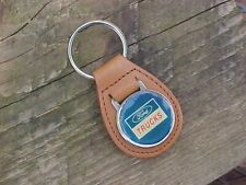 FORD TRUCKS BLUE OVAL TRUCK TAN LEATHER KEY FOB VINTAGE NOS RARE FIND F-SERIES picture