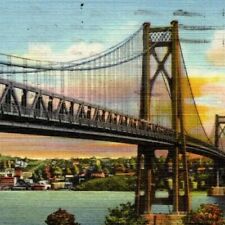 Vintage Linen Postcard Mid-Hudson Bridge Highland-Poughkeepsie NY Posted 1945 picture