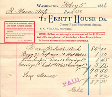 Ebbitt House Washington DC 1886 Billhead for 1 week boarding picture