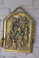 Antique Flemish bronze crucifixion religious wall plaque relief panel picture