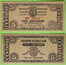 1941 Philippines ~ Cebu 5 Centavos ~ F/VF ~ WWII Emergency Issue ~ CEB-101 picture