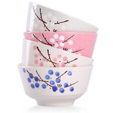 Set of 4 Japanese Style Ceramic Rice Bowl,4 Assorted Color Cherry Blossoms Am... picture