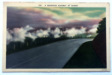 A Mountain Highway At Sunset Asheville North Carolina NC Clouds Linen Postcard picture