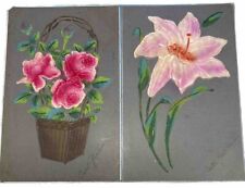 Early 1900s Two Flowers Postcards Antique Embossed  VG/F picture