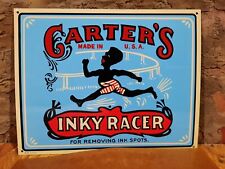 OLD STOCK NOS EMBOSSED CARTER'S INKY RACER TIN METAL SIGN MINT FROM MCA CASE INK picture