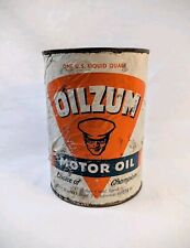 Oilzum Crystal Motor Oil Can Quart Tin Label 1950s Choice Of Champions Used picture