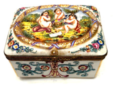 Fine Antique Capo di Monte Porcelain Hinged Dresser Box w Cherubs, marked, 5