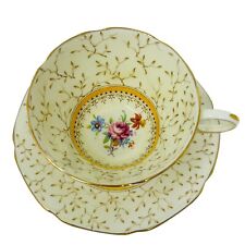 Paragon Tea Cup & Saucer Brackenmore Pale Yellow Gold Trim Pink Cabbage Rose picture