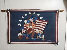 Vintage Disney Mickey Goofy Donald Patriotic Flag Tapestry With Hardwood Hanger picture
