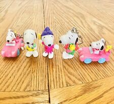 Peanuts Snoopy Vintage Vinyl Figures Lot(5) 2in Pink Cadillac 3 Are Keychains picture