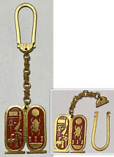 Vintage Egyptian Cartouche Double Sided Red Enamel Brass Keychain picture