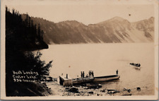 RPPC 1925 Boat Landing Crater Lake Park OR Boats Dock Tent Stovepipe Patterson picture