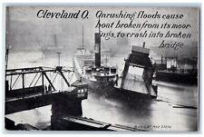 1910 Onrushing Floods Boat Broken Moorings Crash Bridge Cleveland Ohio Postcard picture