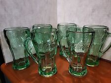 VTG Libby Coke Coca-Cola Thick Heavy Green Glass Mug with Handle 14oz Set Of 6 picture