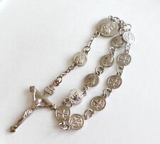 Hand Rosary Crucifix Saint Anthony Jesus Catholic Religious Silver Tone Vintage picture