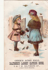 Oehm's Acme Hall Baltimore's Clothing House Girls Snow Birds Vict Card c1880s picture
