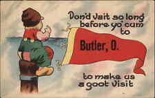 Butler Ohio OH Dutch Child Pennant Greeting c1910s Postcard picture