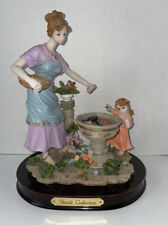 Vintage Gentili Collection Lady W/ Child  By The Fountain Feeding Fish Wood Base picture