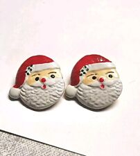 VINTAGE Hand Painted Jolly Santa’s Face ~ JHB Aluminum Button 2 Pcs picture