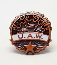 Vintage Union Made U.A.W. Retired Member Hat Vest Lapel Pin Employee picture